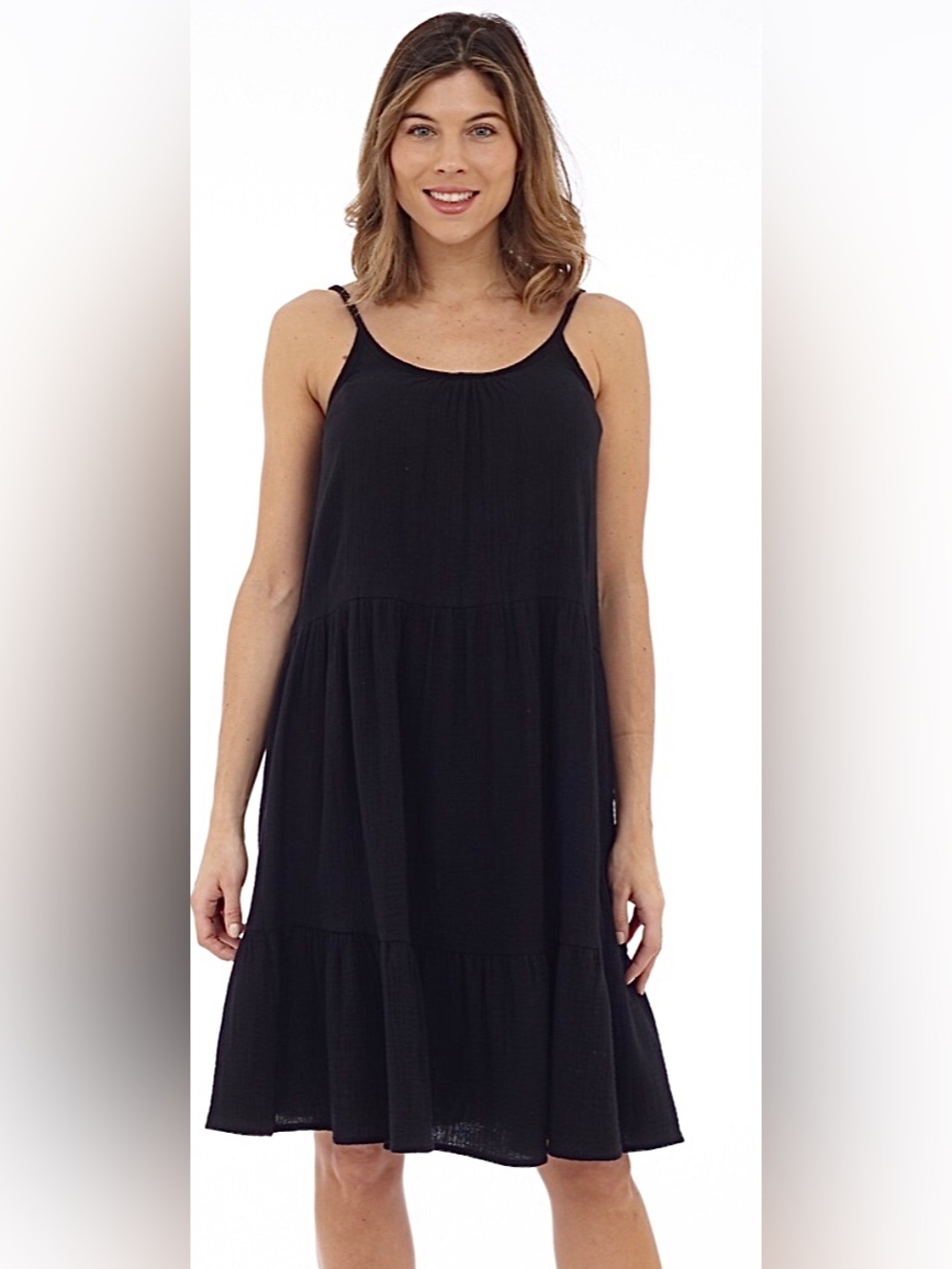 DKR Apparel Tiered Bubble Gauze Dress-Black